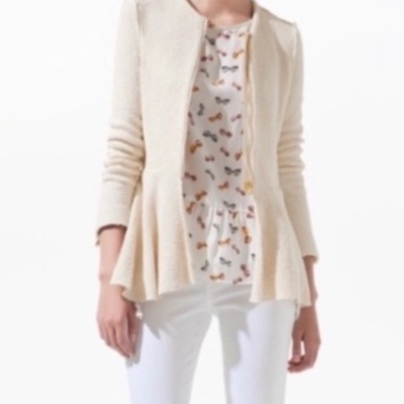 Zara Jackets & Blazers - Zara Peplum Zip Jacket - Cream Size XS